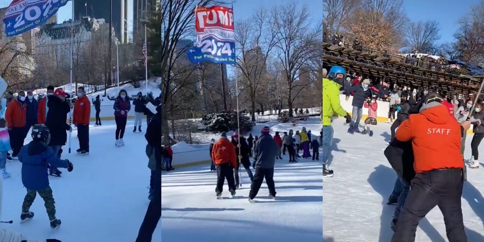 Trump supporter tackled on ice skating rink