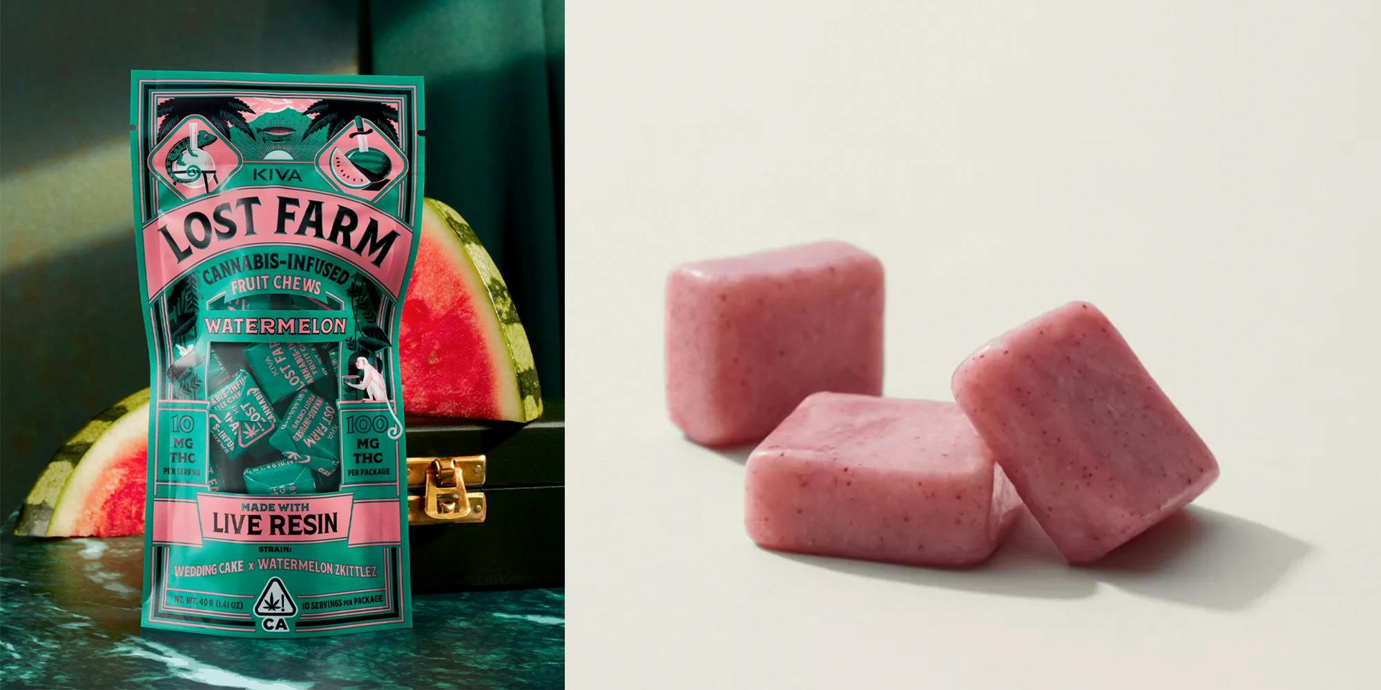 Kiva Confections' Lost Farm Watermelon Chews infused with THC.
