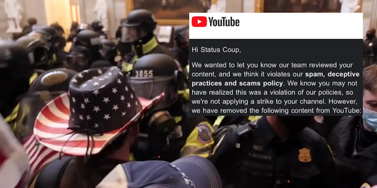 A YouTube email over rioters at the Capitol