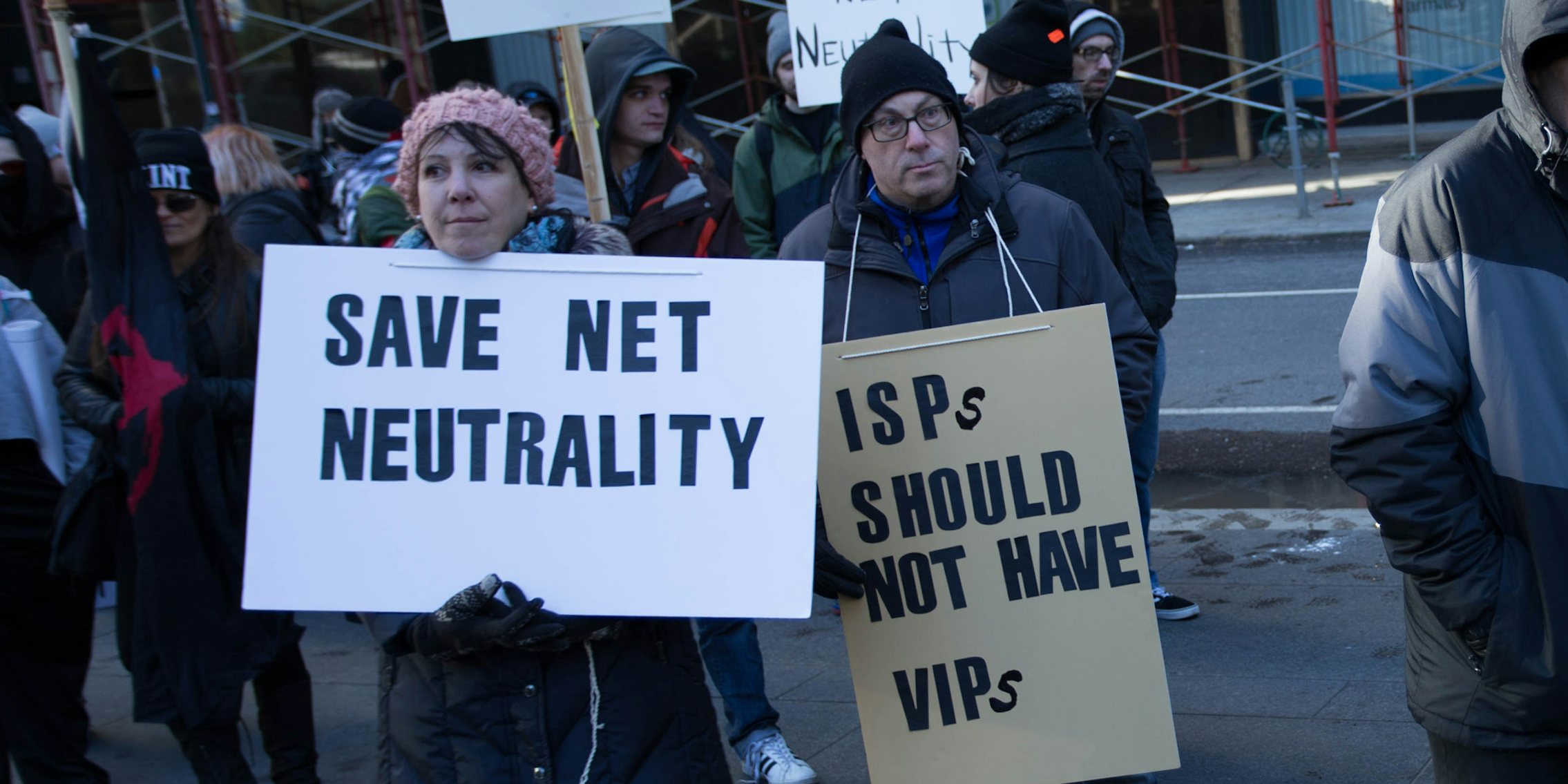 Net neutrality supporters protesting.