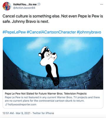 Cancel culture is something else. Not even Pepe le Pew is safe. Johnny Bravo is next. #PepeLePew #CancelACartoonCharacter #johnnybravo