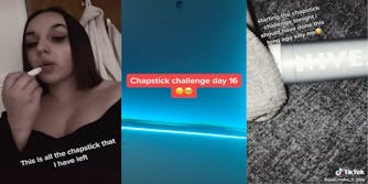 Screenshots of TikToks of people participating in the chapstick challenge