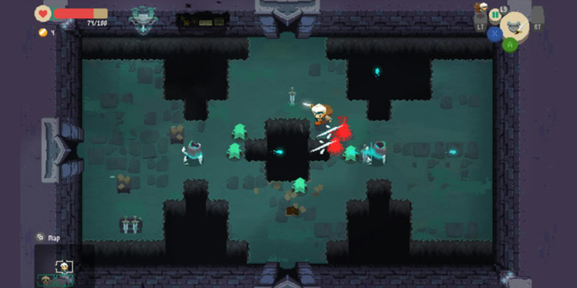 Moonlighter dungeon crawling segment showing its Legend of Zelda-inspired gameplay