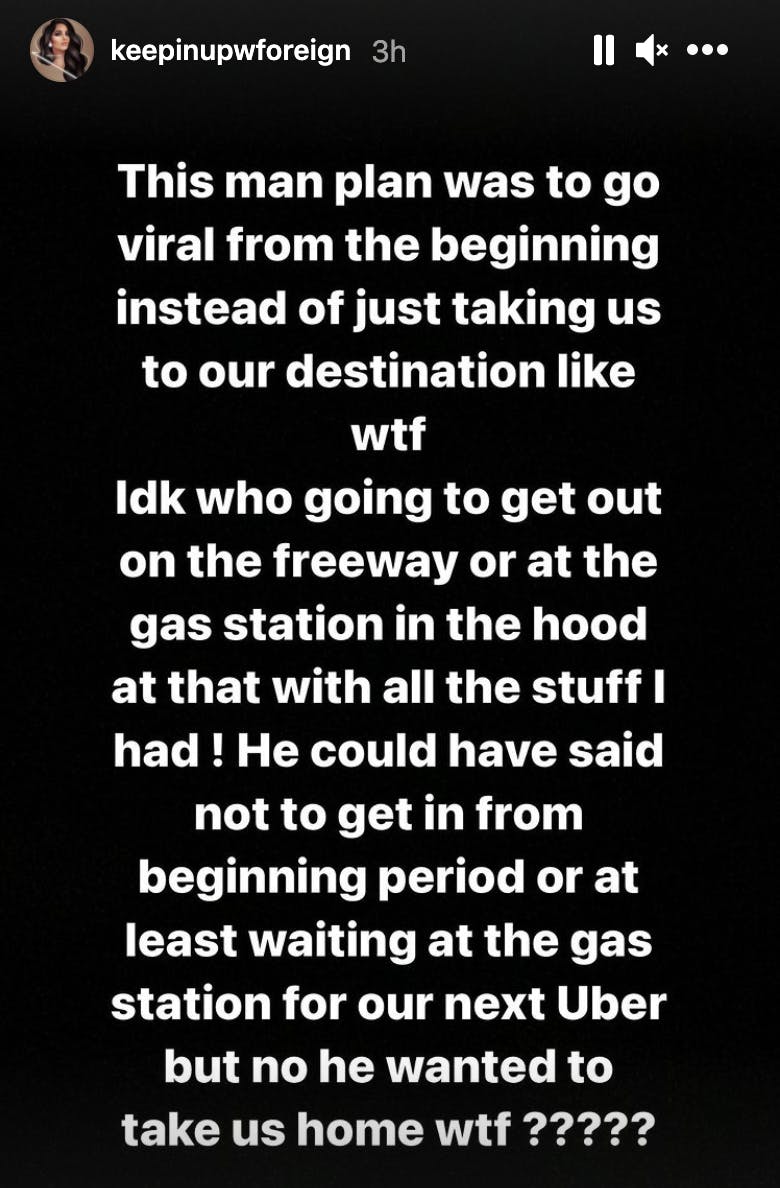 Instagram post about a bad Uber experience