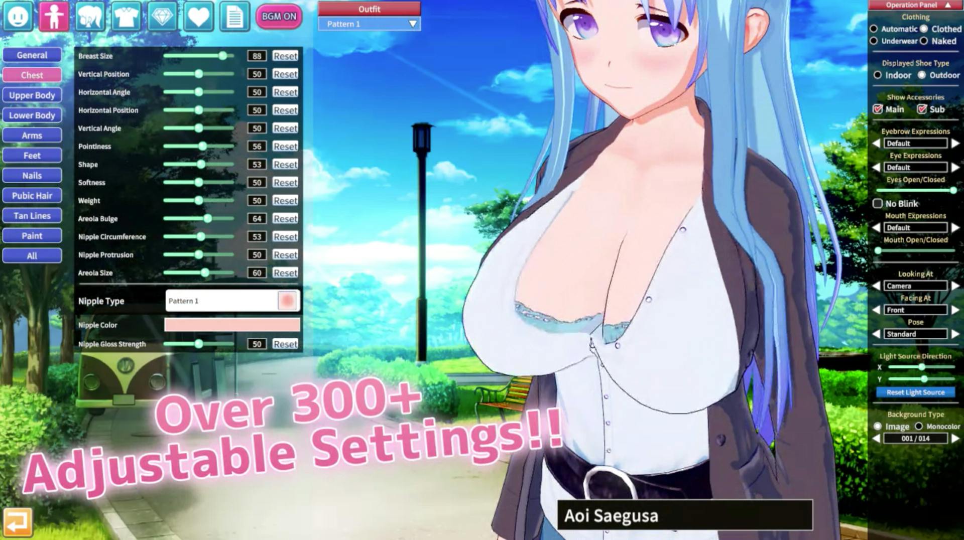 A screenshot from Koikatsu Party's 18+ character creator.