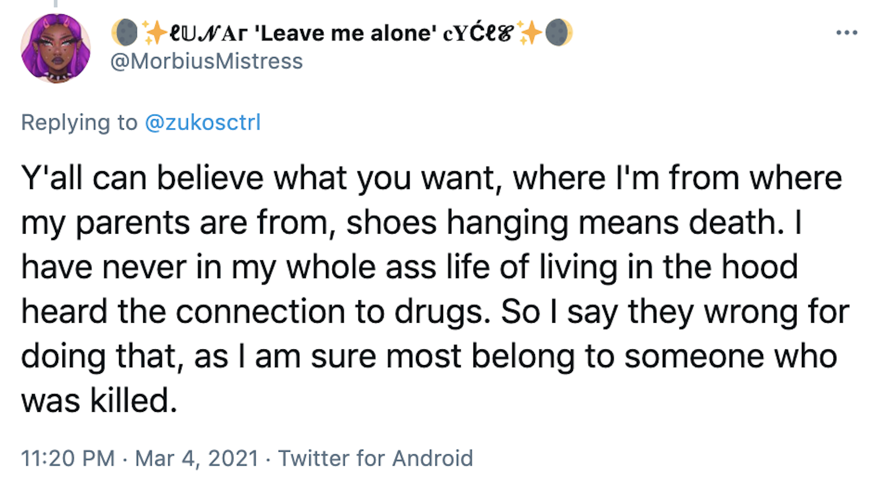 Y'all can believe what you want, where I'm from where my parents are from, shoes hanging means death. I have never in my whole ass life of living in the hood heard the connection to drugs. So I say they wrong for doing that, as I am sure most belong to someone who was killed.