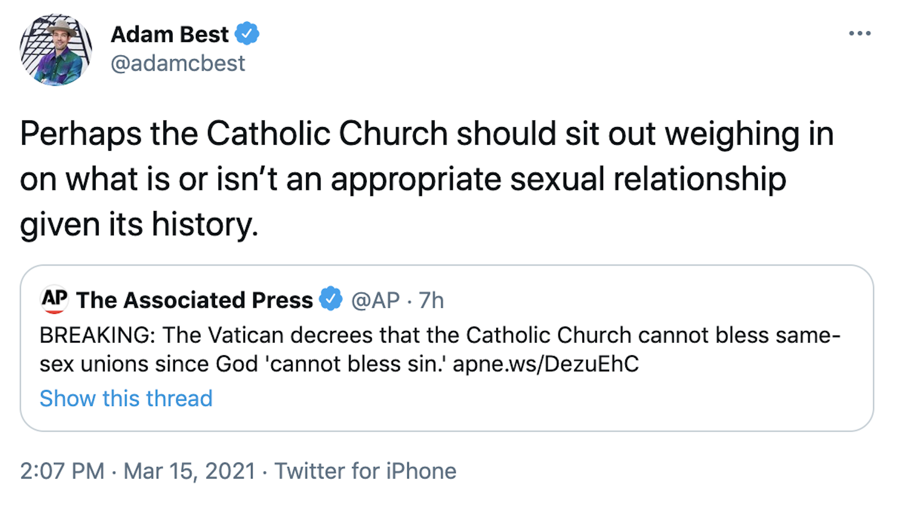 Perhaps the Catholic Church should sit out weighing in on what is or isn’t an appropriate sexual relationship given its history.