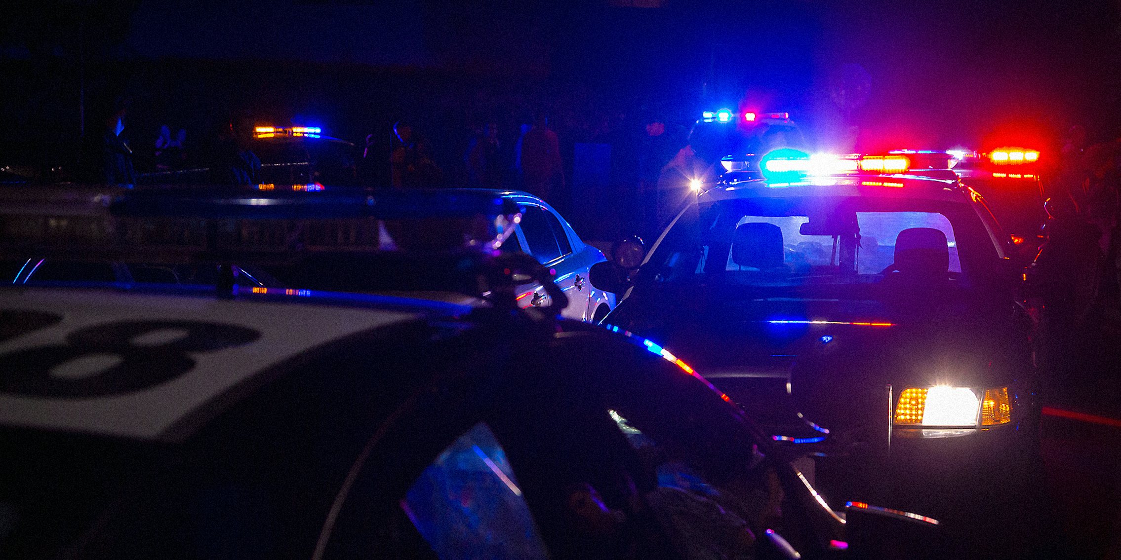 Flashing lights on a police car.