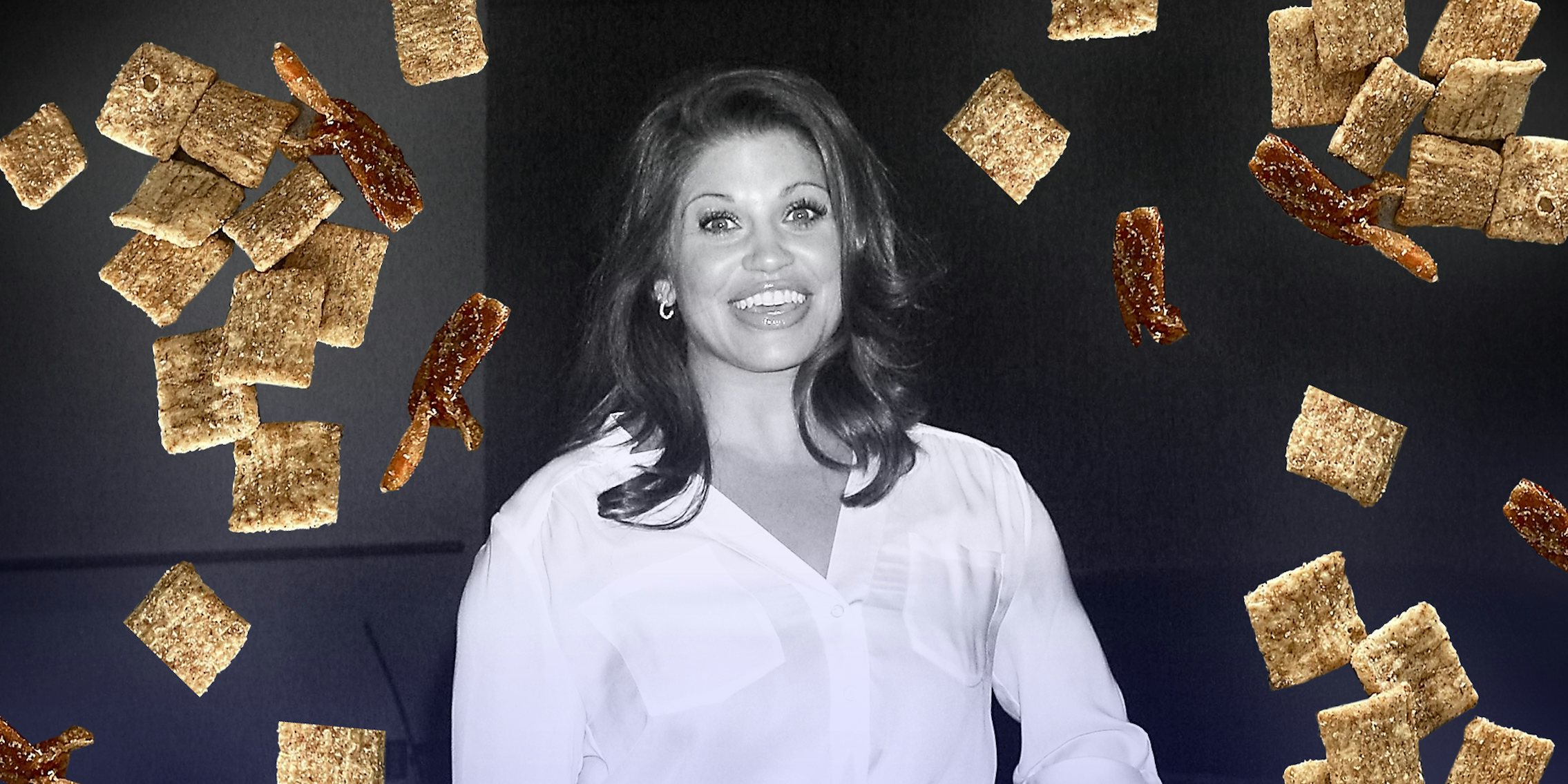 Daniella Fishel surrounded by Cinnamon Toast Crunch.