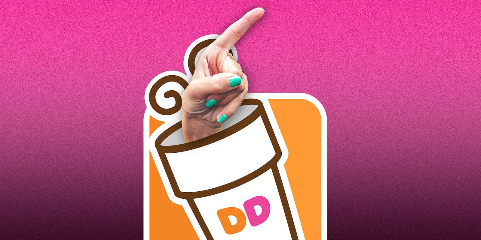 A hand coming out of the Dunkin' Donuts logo.