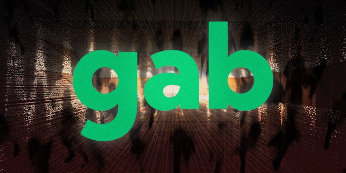 Gab logo on digital background.
