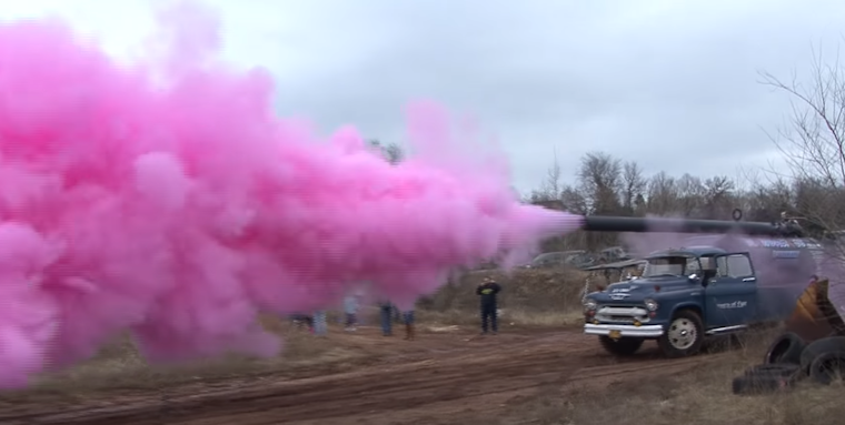 photo of cannon during gender reveal party