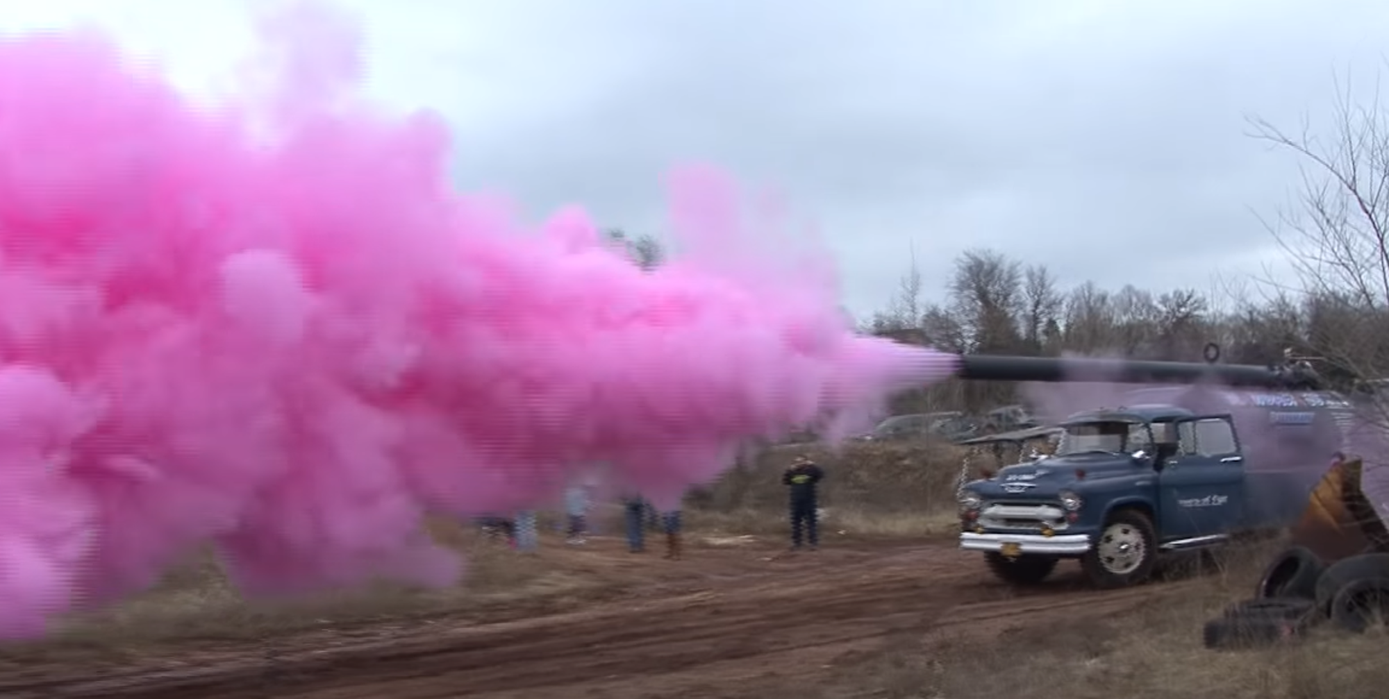 photo of cannon during gender reveal party