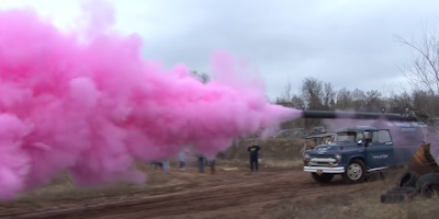 photo of cannon during gender reveal party