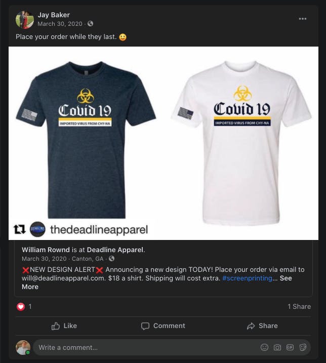 Georgia sheriff who defended spa shooter shares racist COVID 19 shirt