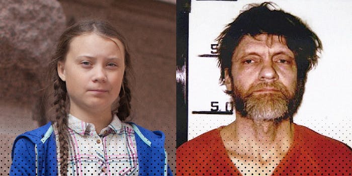 Greta Thunberg (L) and the Unabomber (R).