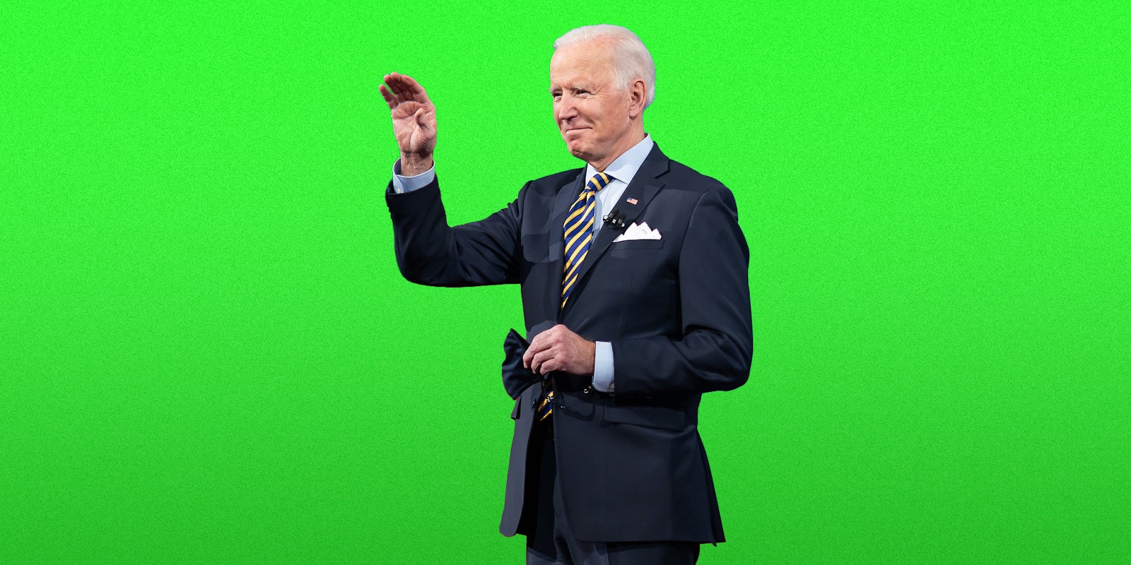 Joe Biden on a green background.