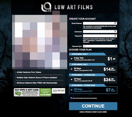 Low Art Films membership page