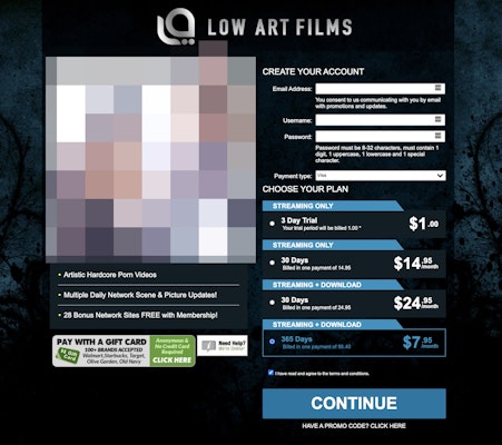 Low Art Films membership page