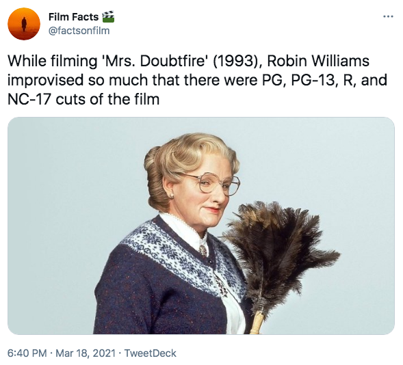 mrs doubtfire cut nc17