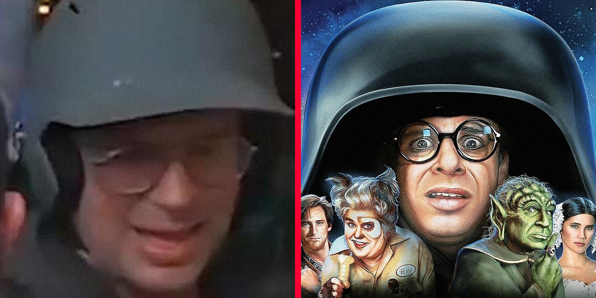 A Capitol rioter (L) and Rick Moranis in Spaceballs (R).