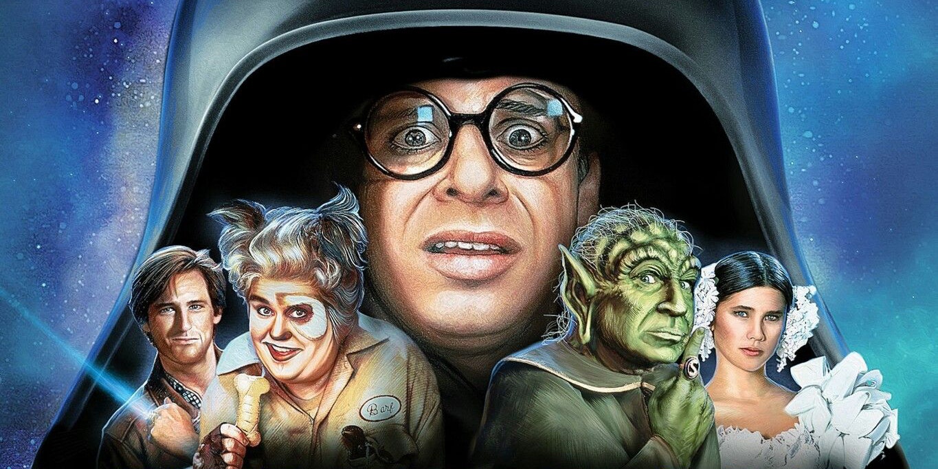 Five Spaceballs characters looking into camera.