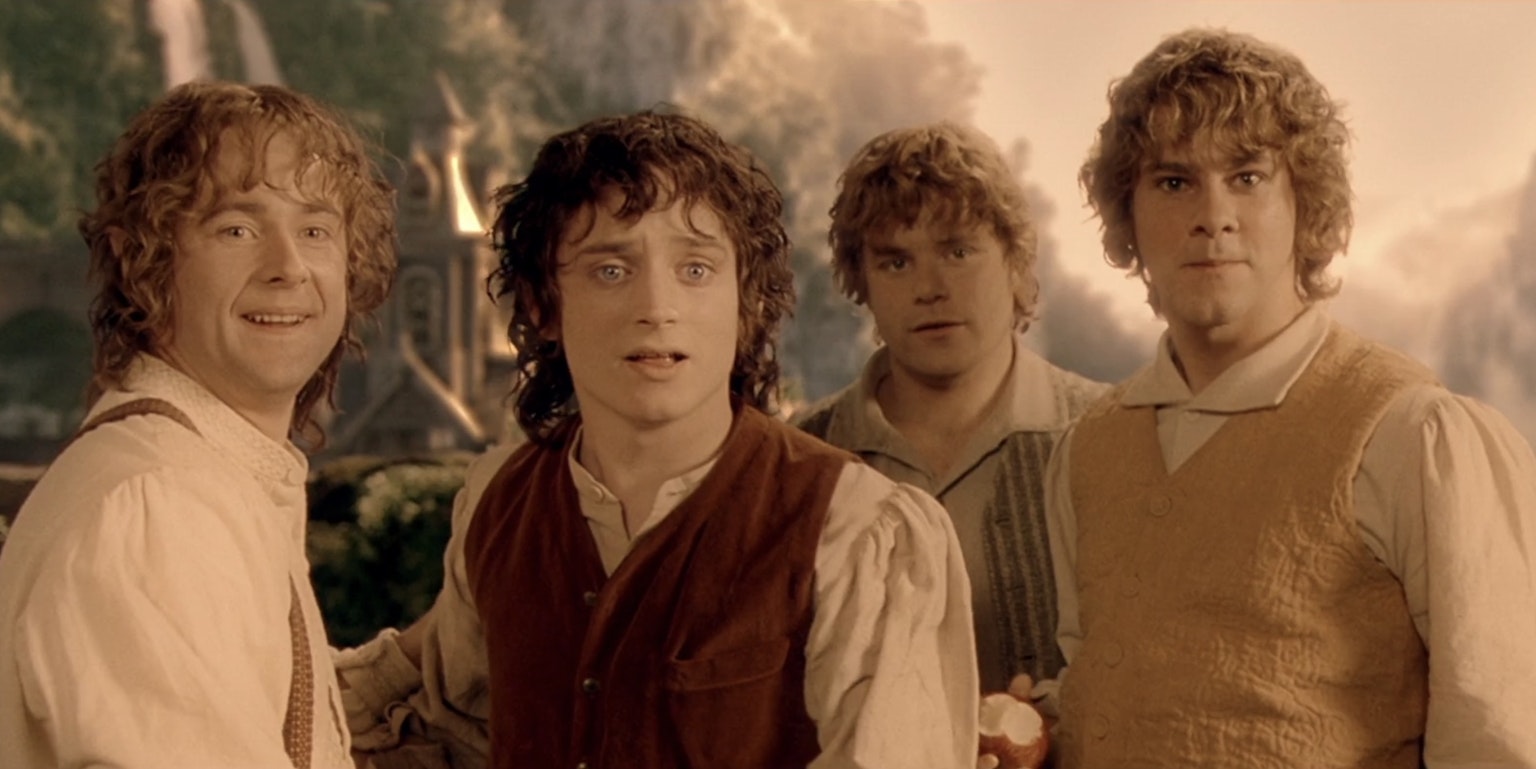 Как называются части властелина колец. Хоббиты Фродо Сэм пиппин Мерри. Бильбо Бэггинс и Фродо. Хоббиты Фродо и Сэм. Фродо Бэггинс Властелин колец.