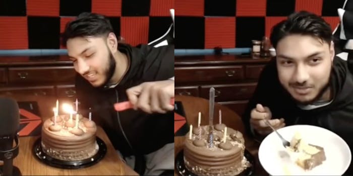 A streamer with a birthday cake for one of his fans