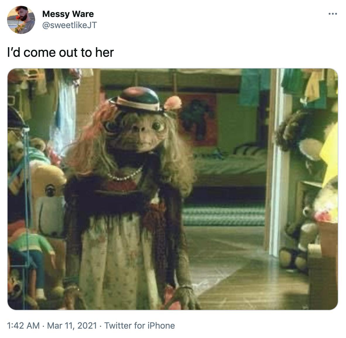 'I’d come out to her' Picture of ET wearing the little girl's clothing