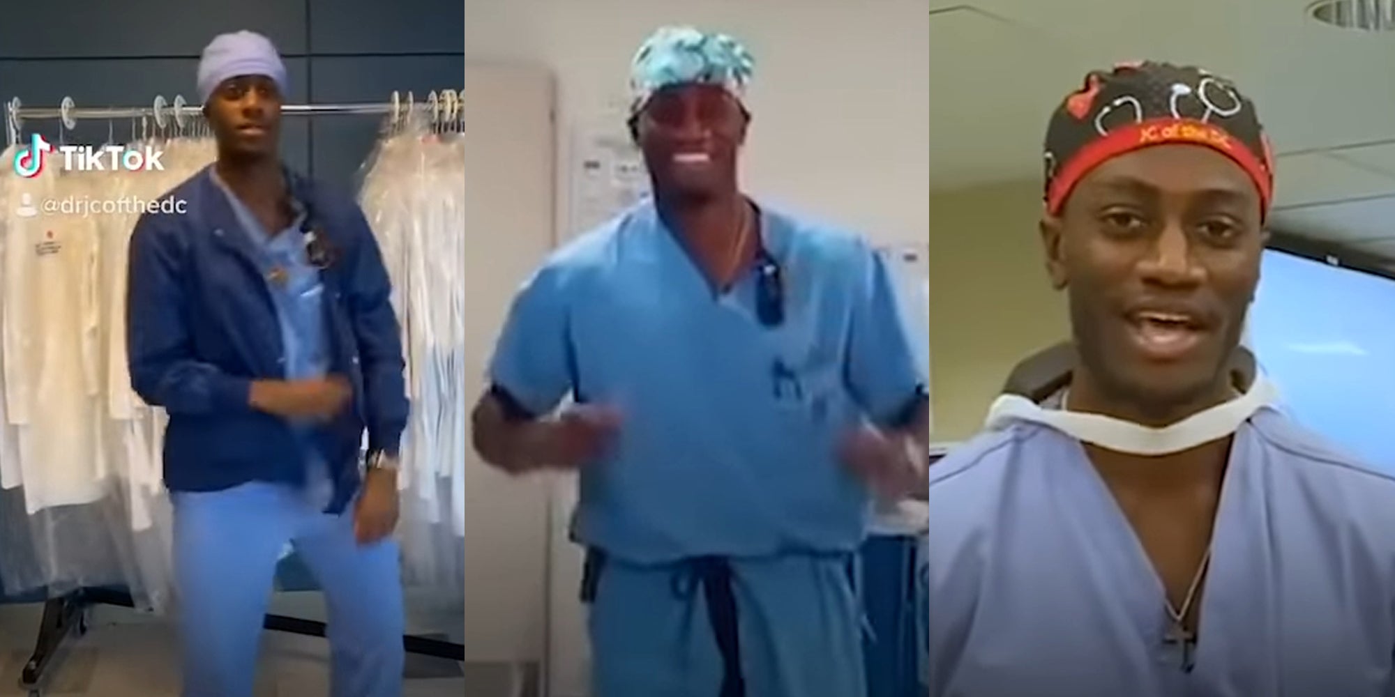 man in scrubs dancing