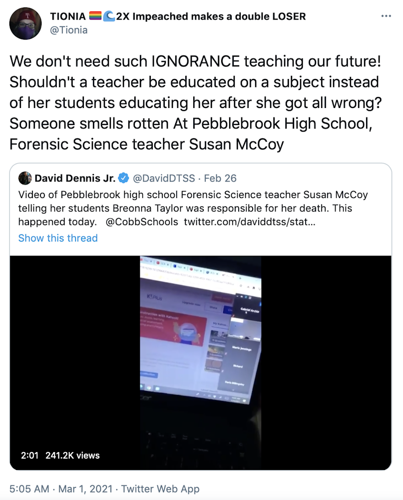 We don't need such IGNORANCE teaching our future! Shouldn't a teacher be educated on a subject instead of her students educating her after she got all wrong? Someone smells rotten At Pebblebrook High School, Forensic Science teacher Susan McCoy