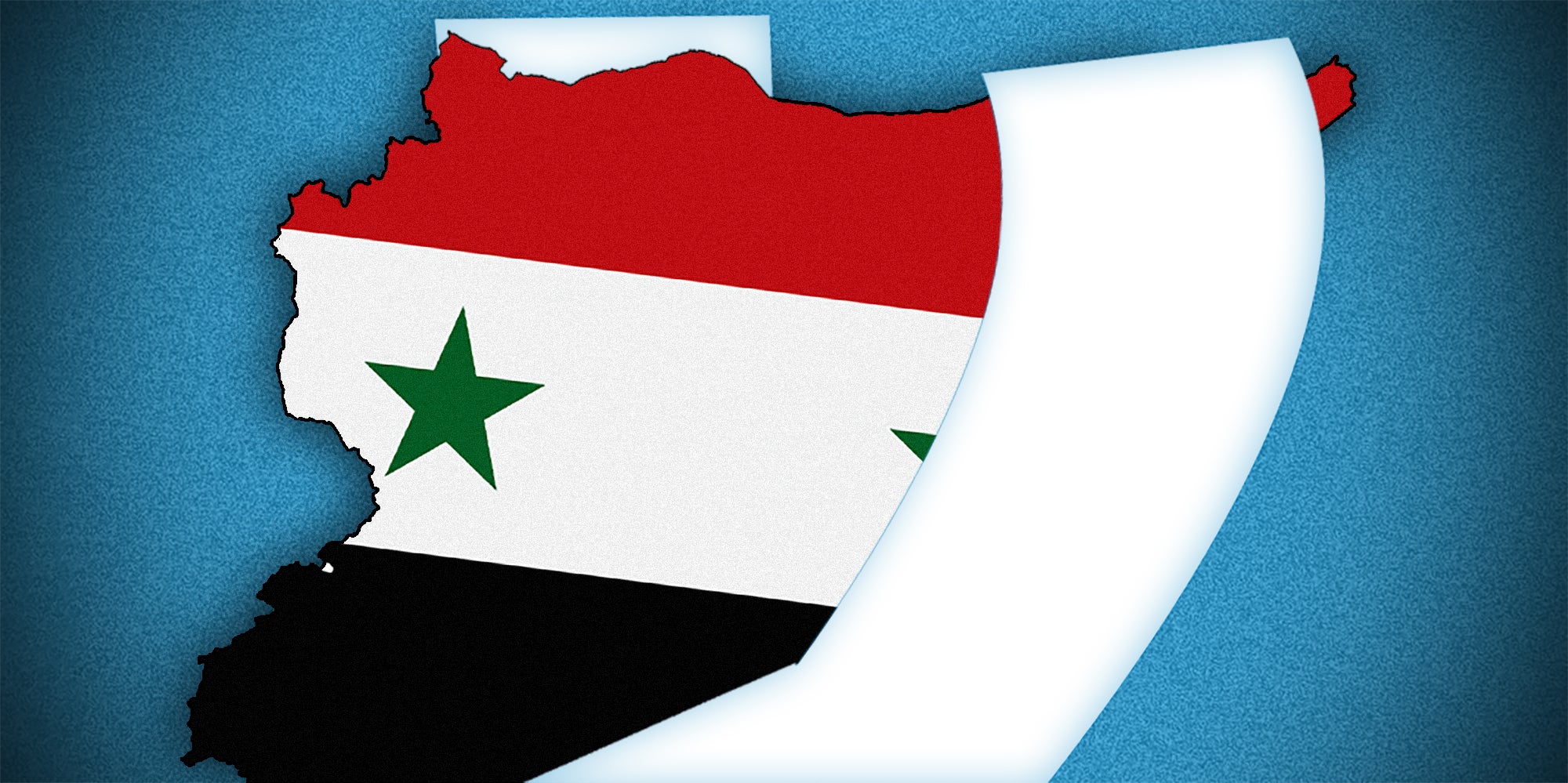 Venmo logo and Syria map outline together on blue background.