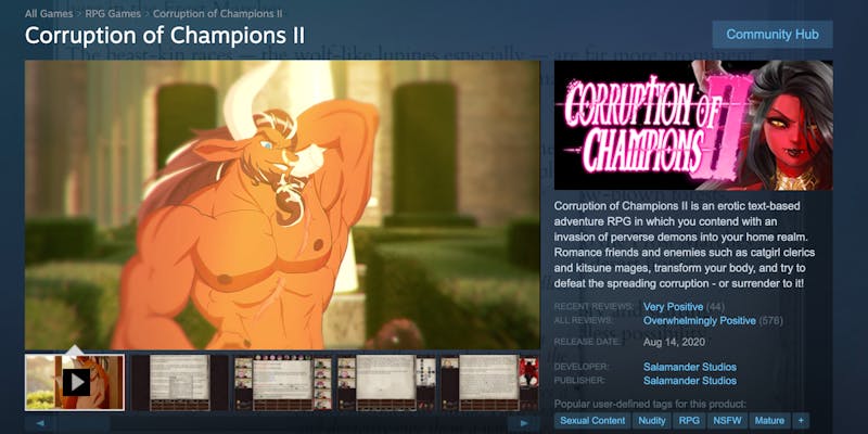 Corruption of Champions 2 storefront page on Steam