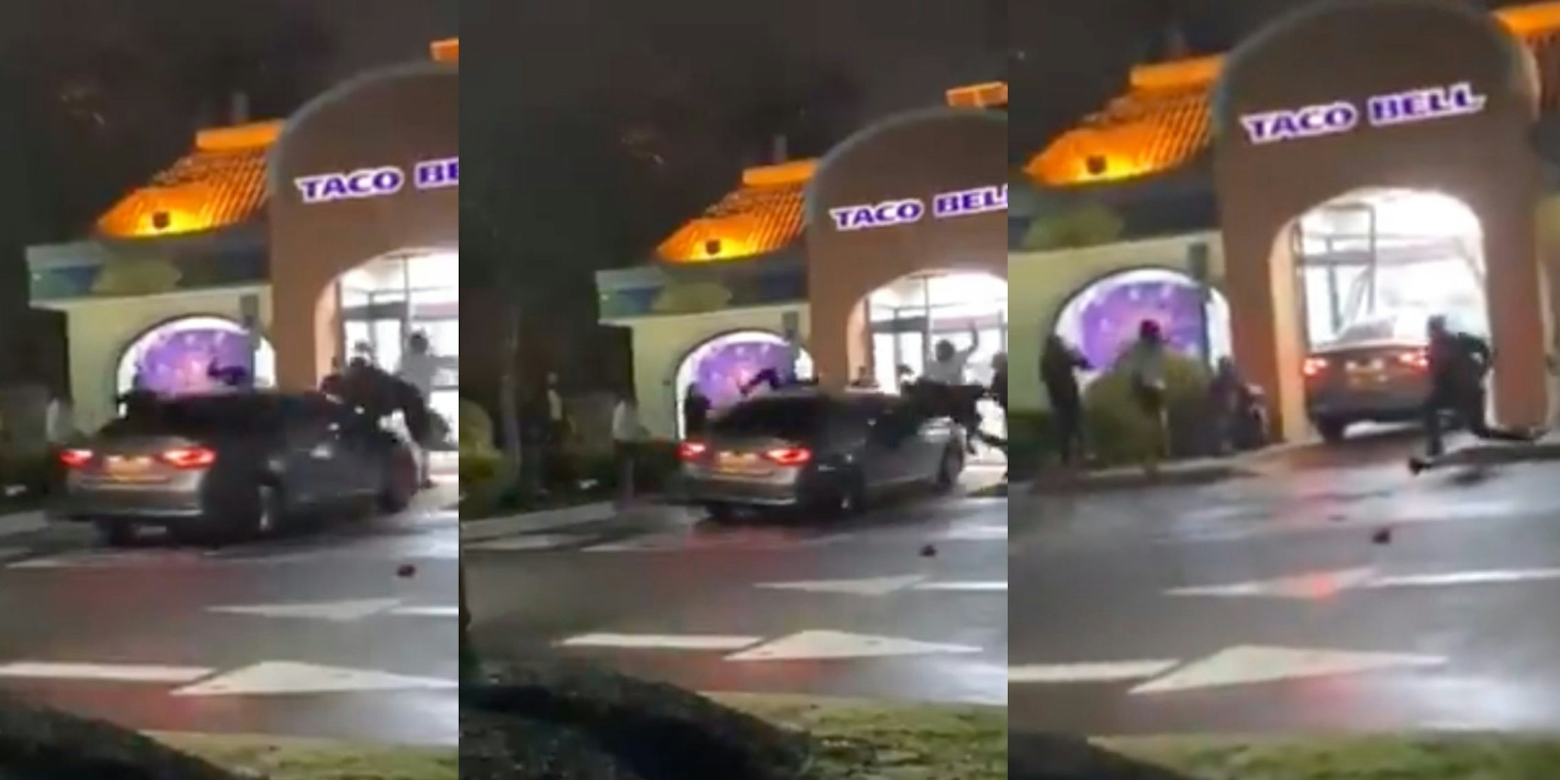 Video shows car ramming into a group of Taco Bell employees
