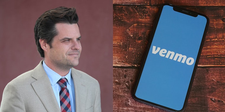 Rep. Matt Gaetz side by side with a phone showing the Venmo logo.
