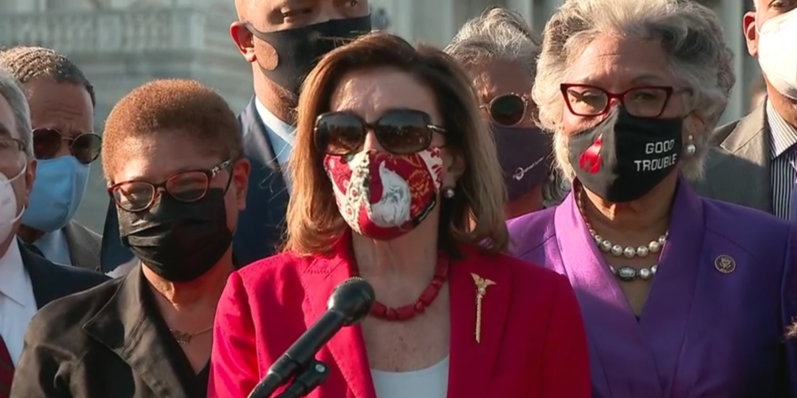 Nancy Pelosi speaks at a press conference to react to the Derek Chauvin trail.