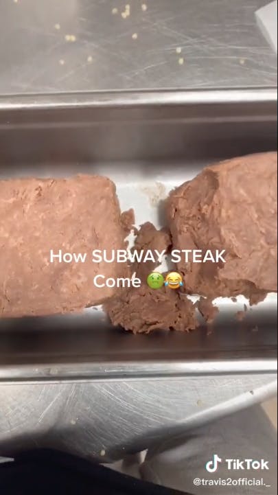 Cut up cube of subway steak