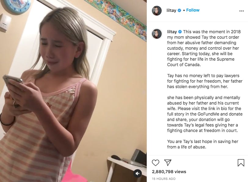 screenshot from lil tay's instgram post detailing alleged abuse by father