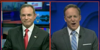 Sean Spicer appearing during a Newsmax interview where he was muted the entire time.