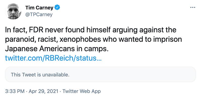 In fact, FDR never found himself arguing against the paranoid, racist, xenophobes who wanted to imprison Japanese Americans in camps.