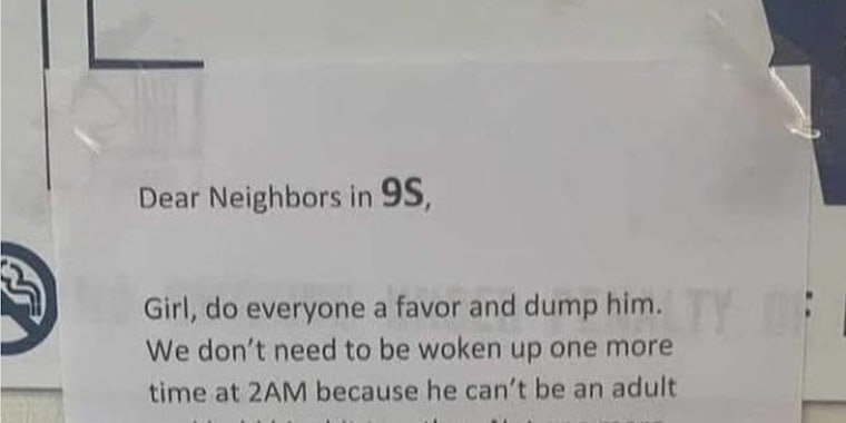 note left by neighbor describing signs of domestic abuse