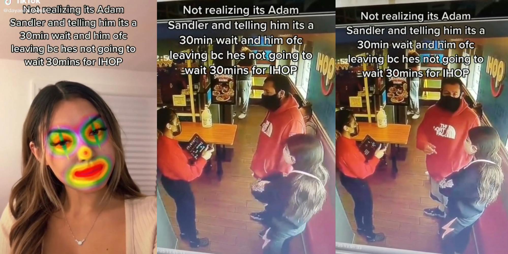 tiktok video of ihop worker turning away adam sandler