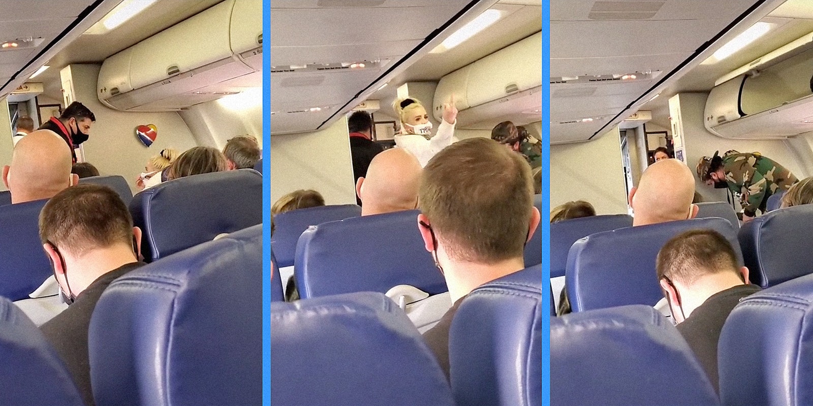 A couple getting kicked off of an airplane.