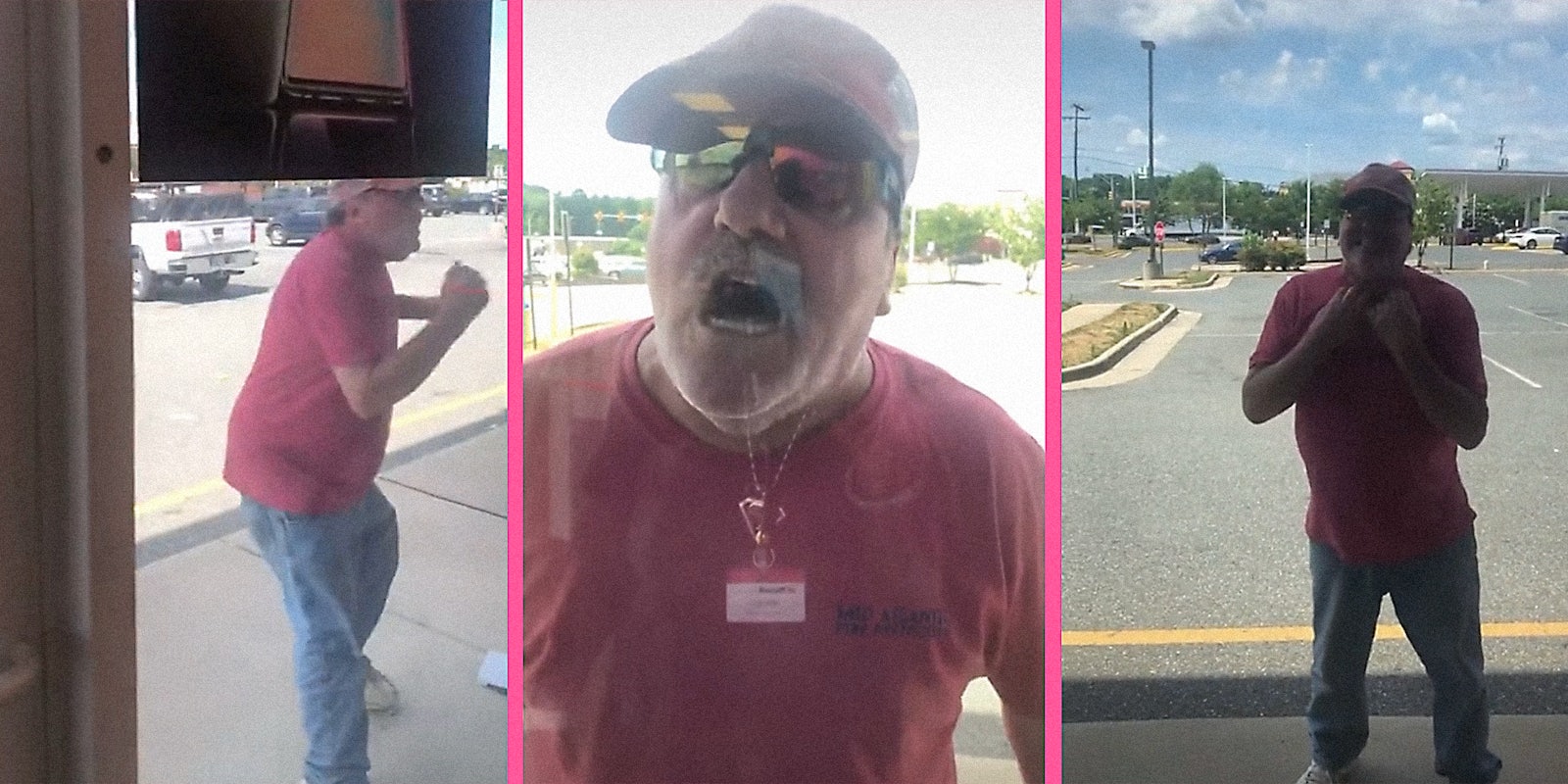 A man yelling outside of a cell phone store.
