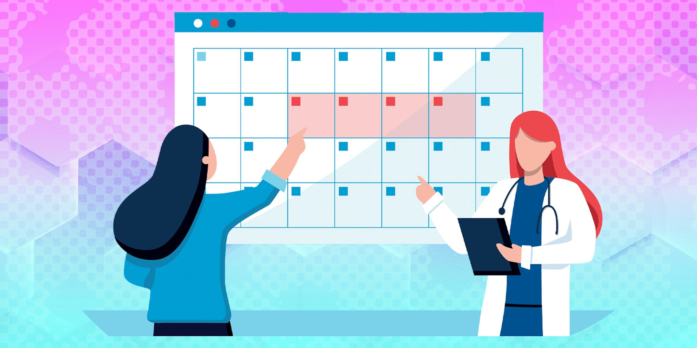 woman pointing to calendar with doctor