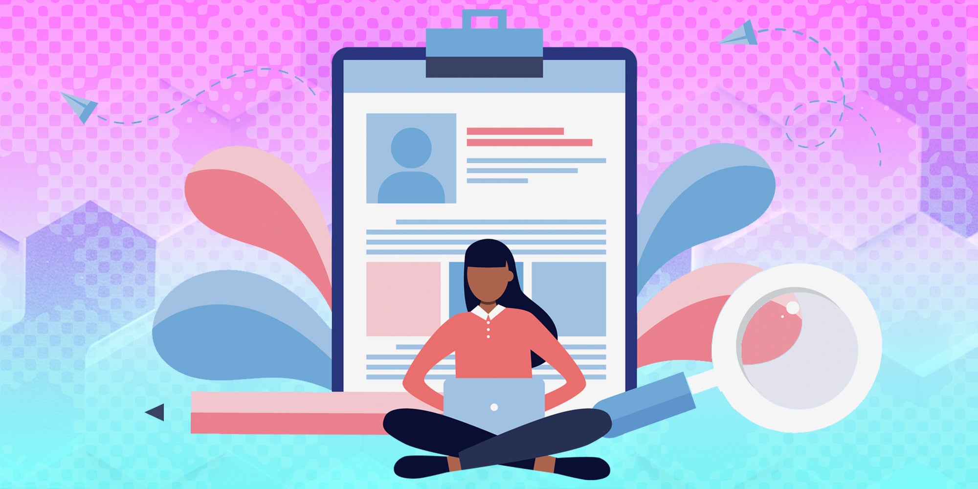 woman looking at laptop in front of medical chart