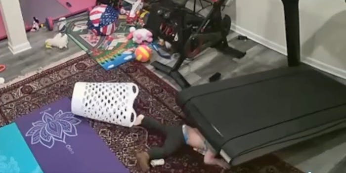 video shows child under peloton treadmill