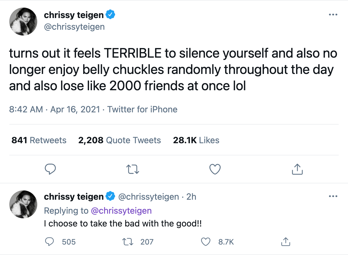 Chrissy Teigen returns to Twitter