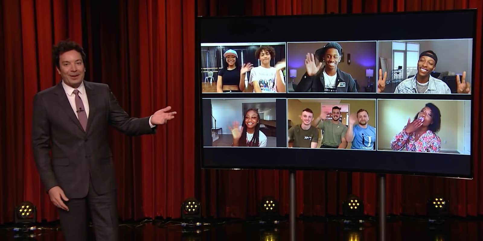 jimmy fallon gestures to screen