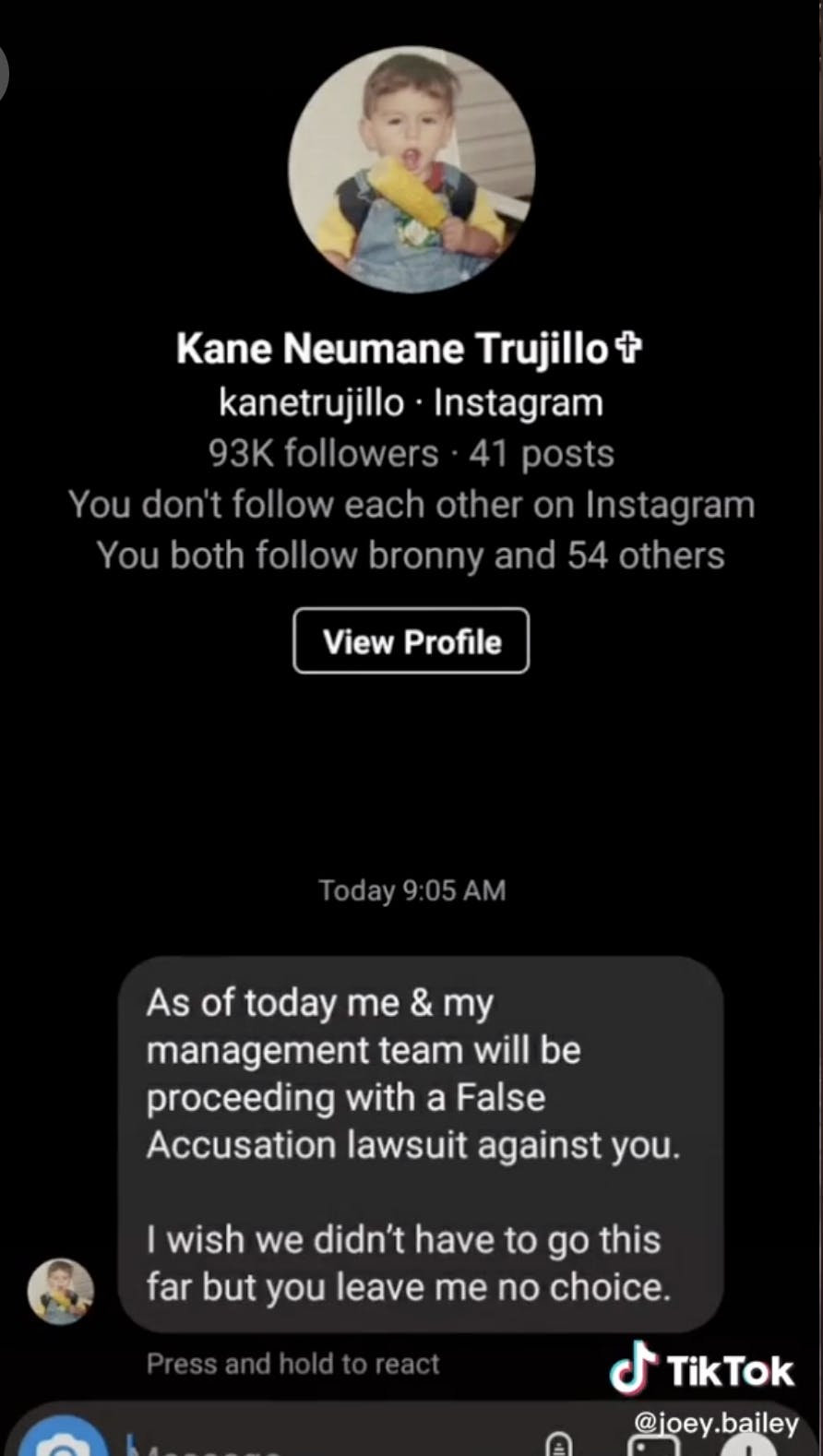 Alleged DMs sent from Trujillo to Bailey